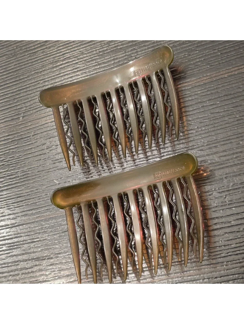 Vintage Helfrance French Tortoise Hair Combs Set Of 2 Wavy Teeth France EUC